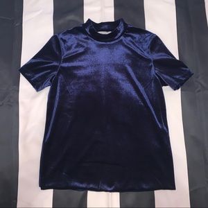 Navy blue velvet mock neck top